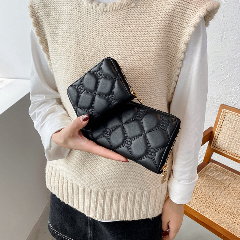 Women s New Black And White Minimalist Fashion Designer Wallet Embroidered Thread Long Handbag Large Capacity Storage Phone Card Bag Free Shipping