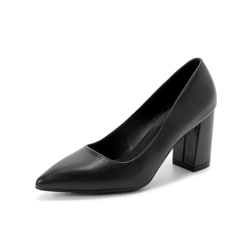 High Heel Block Heel Small Size High Women Shoes Black Pumps Ladies Heels