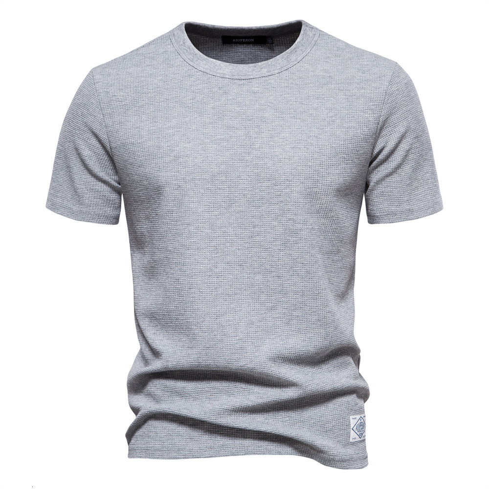 2025 Spring/Summer New European Size Waffle T-Shirt Men's Round Neck High Quality Basic Solid Color Knitted Bottom Shirt