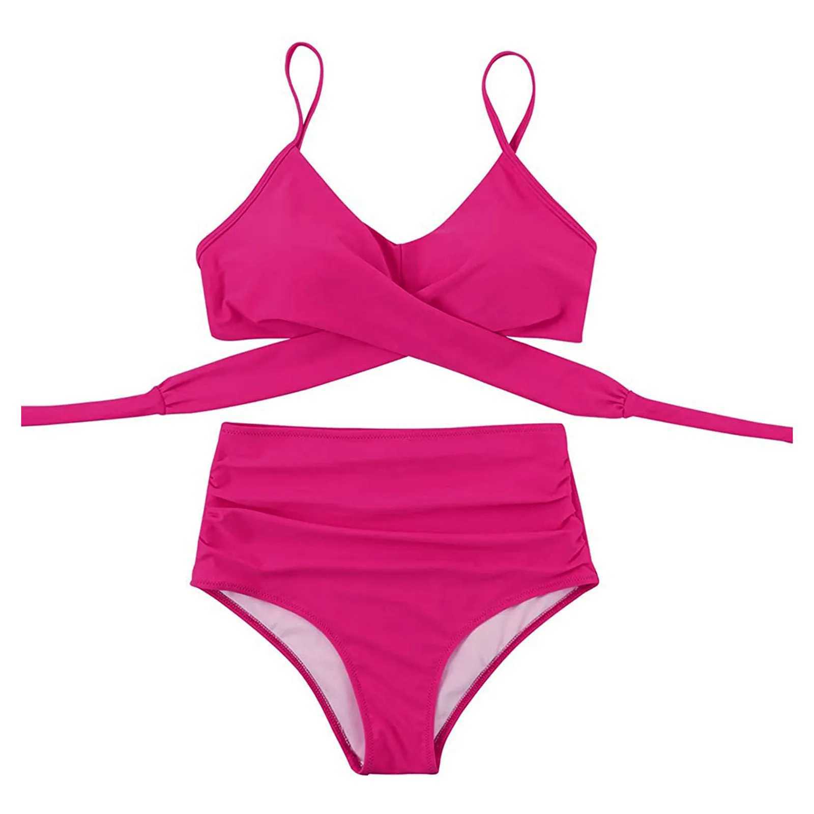 New Fashion Women Sexy Soild Print Bikini Set Push Up Bathing Swimwear Beach High Waist Swimsuit Swimming Suit Beachwear BiquiniT250602