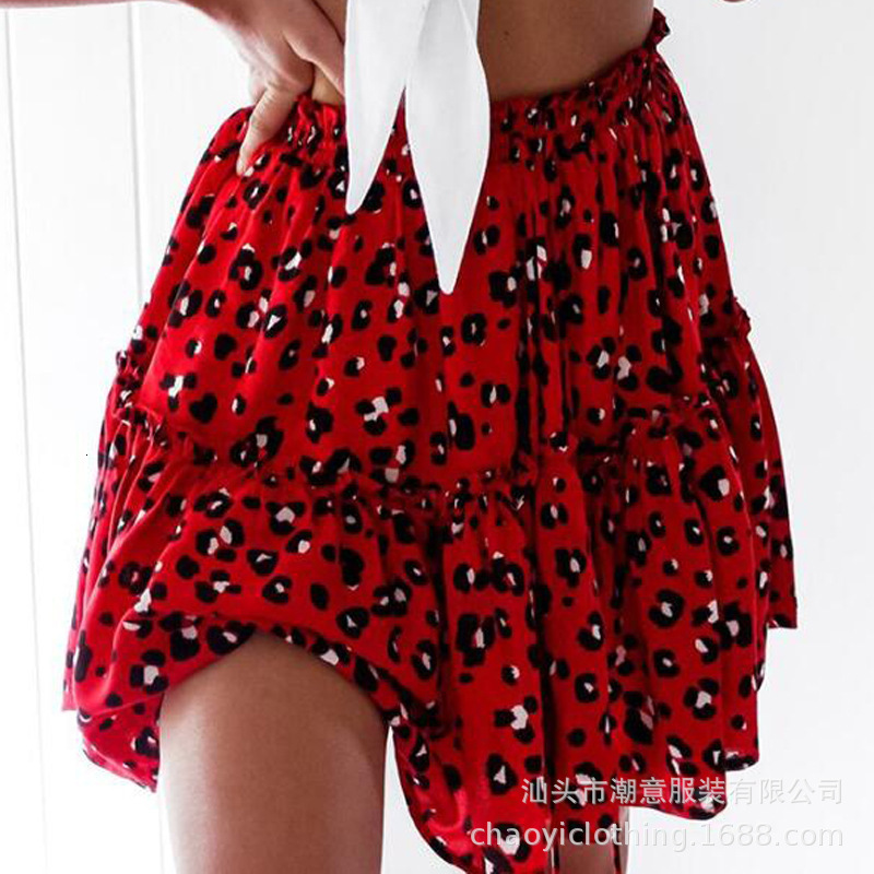 Women's Beach Vacation Printed Ruffled Hem With Elastic Rope, Women's Half Length Skirt, A-Line Skirt