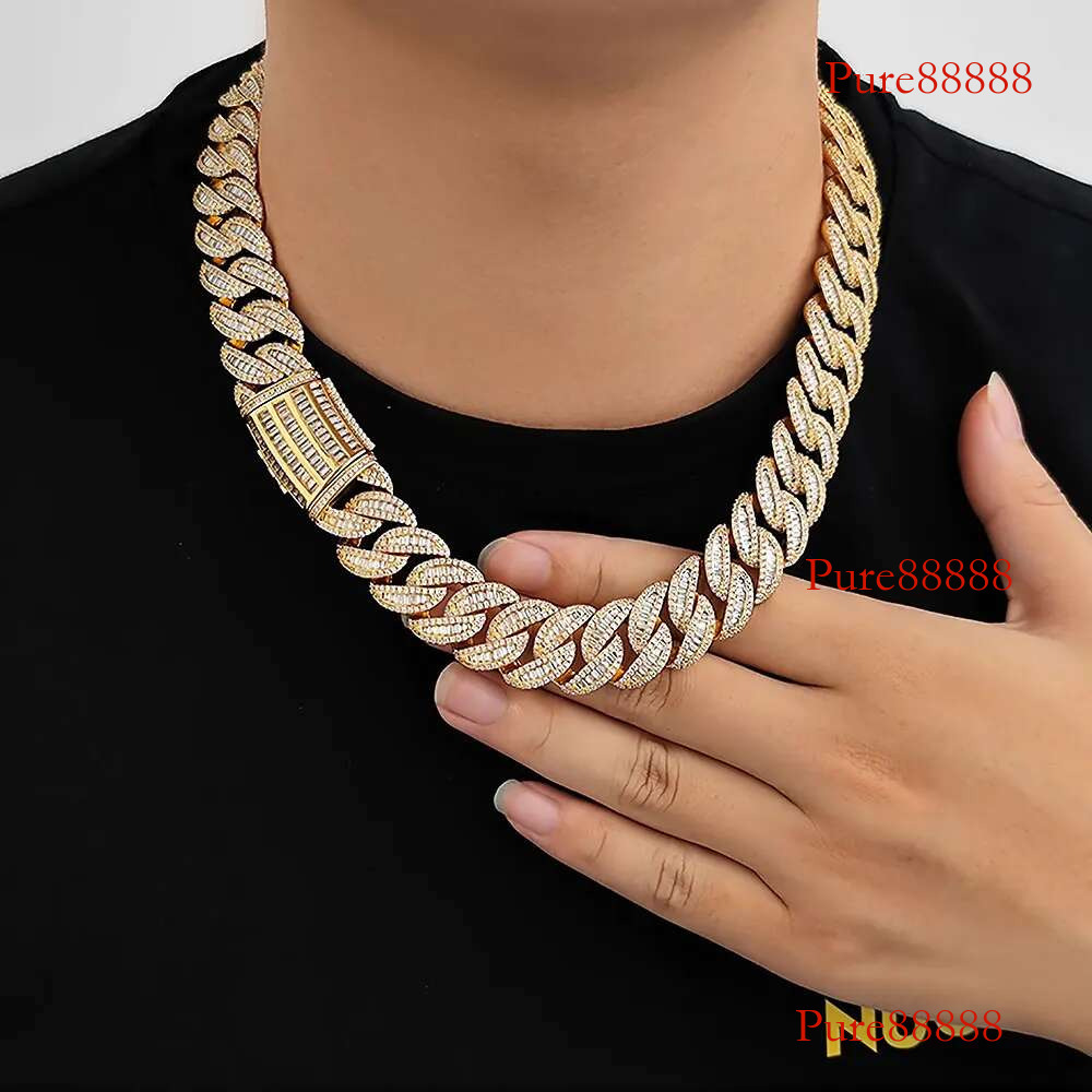 Width 15/20mm Gold Necklace Iced Dia CZ Heavy Box Clasp Cuban k Chain Hiphop Jewelry Sets