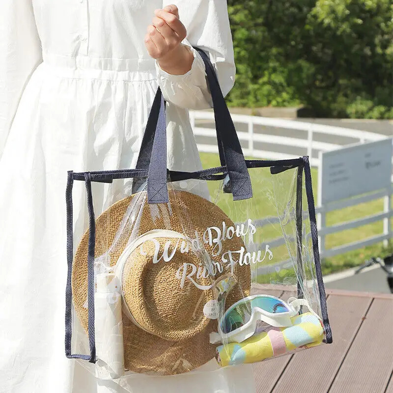Fashion Women Clear Tote Pvc Laser Waterproof Transparent Handbags Female Large Shopper Shoulder Bag Summer Beach Portable Pouch R250311