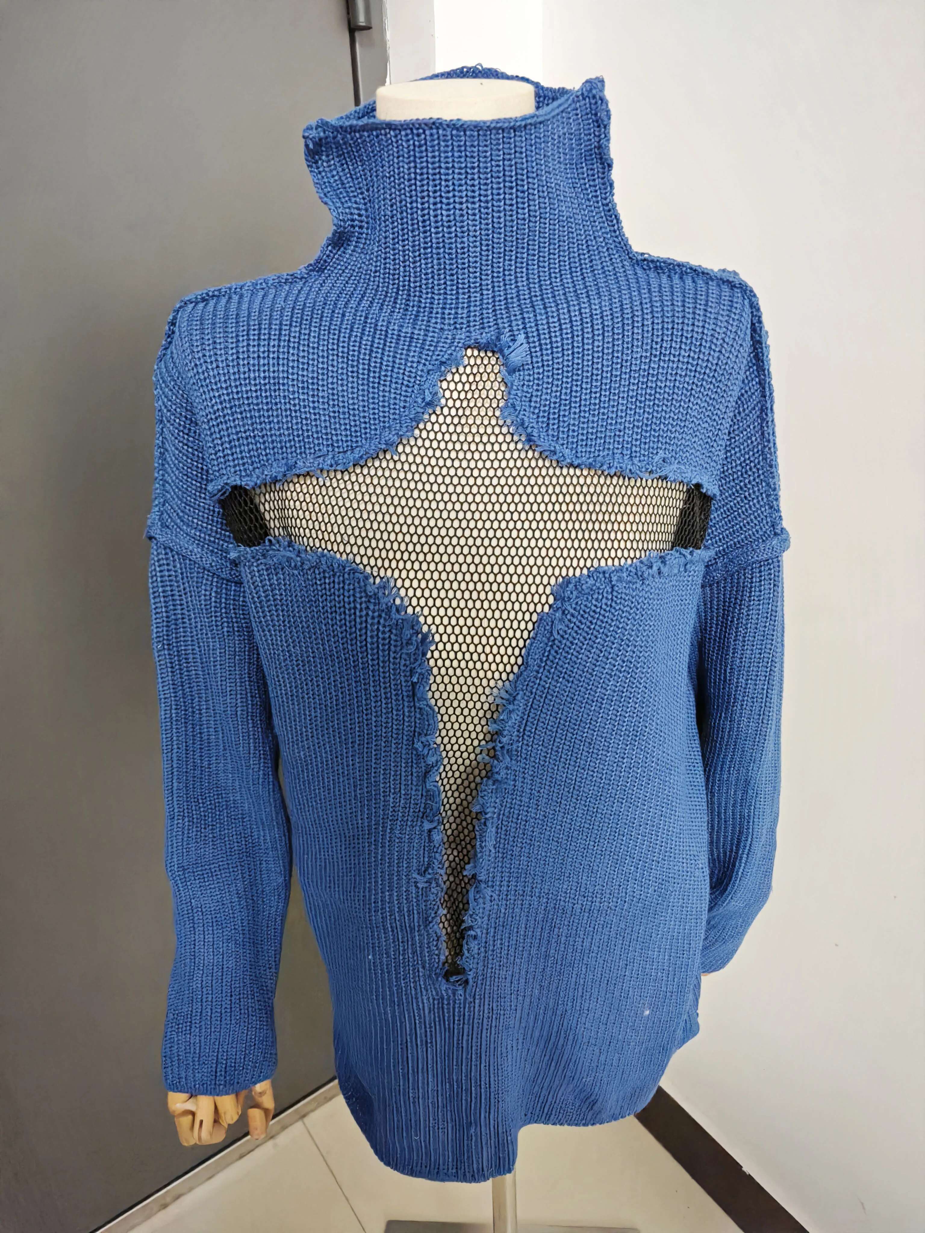 Eshin Solid Color Stand Collar Long Sleeve Hollow Out Loose Waist Knitting Sweater For Women 2024 Spring Fashion New Wear Th6354