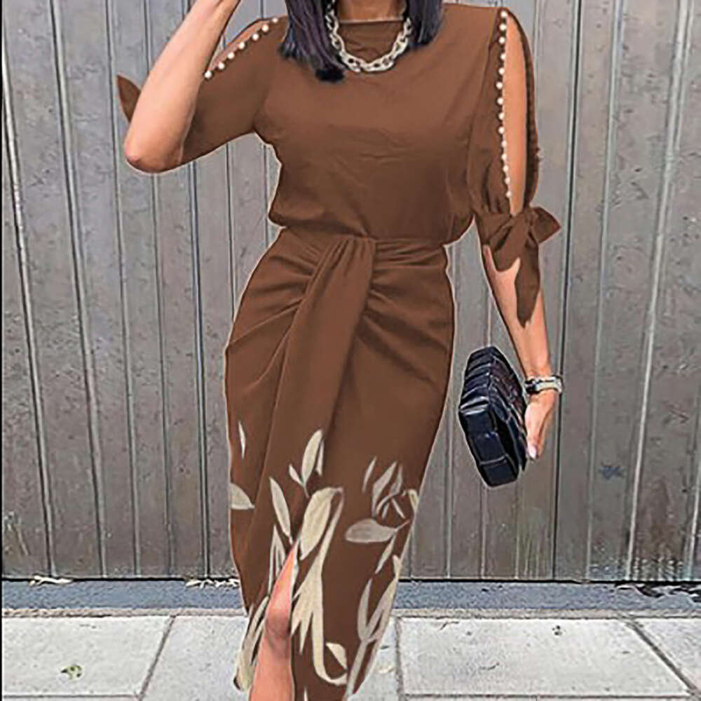 Elegant Hollowed Out Nail Bead Print, Sexy Temperament, Waist Cinching Dress 661 KLMY