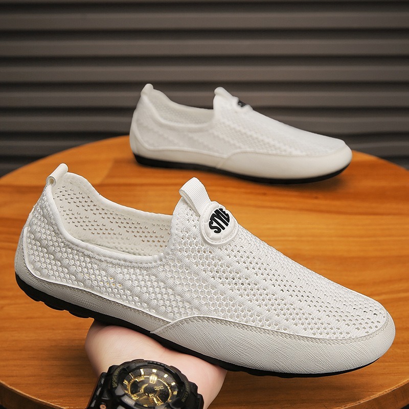 Designer Men's Summer Sports Shoes Hollow Breathable Thin Driving Net Single Foot Sports And Leisure Shoes Bean Fashion Shoes One Step Men's