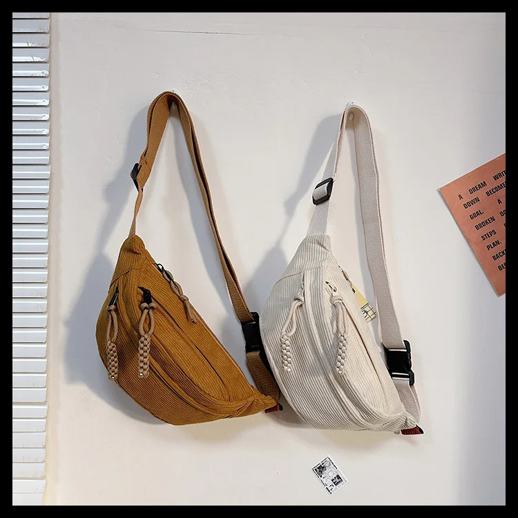 Casual Corduroy Belt Bags for Women Fashion Fanny Pack Female Banana Waist Bag Hip Purse Shoulder Crossbody Chest Bag Pocket 250311