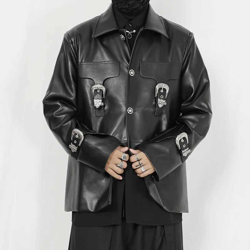 NDNBF 2024 style Original mens new jacket coat heavy metal button decoration niche design loose Pu Jacket TopT250311