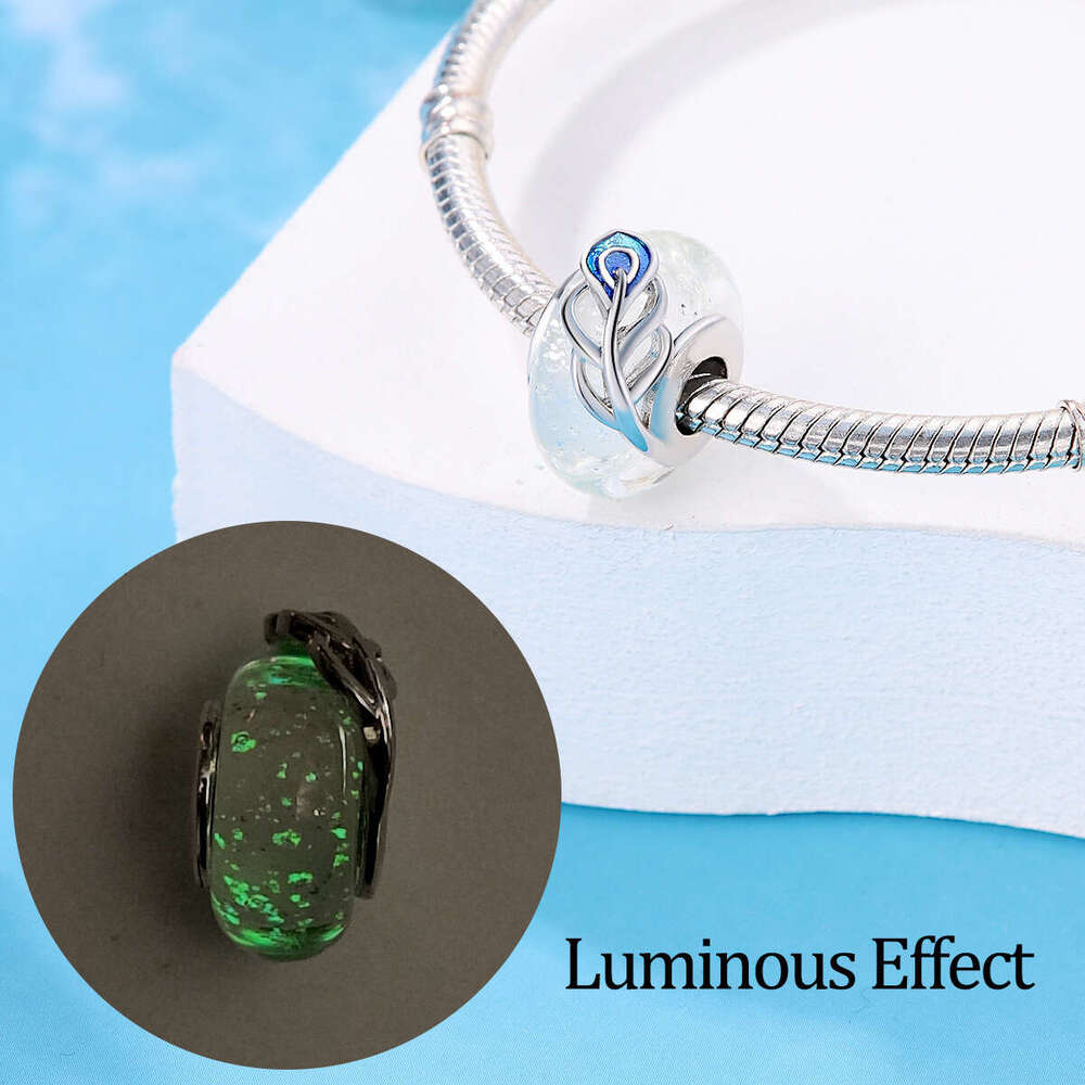 The new crystal clear feather luminous glass beads Charms 925 Sterling Silver bead jewelry Fit bracelet DIY For women Selling well