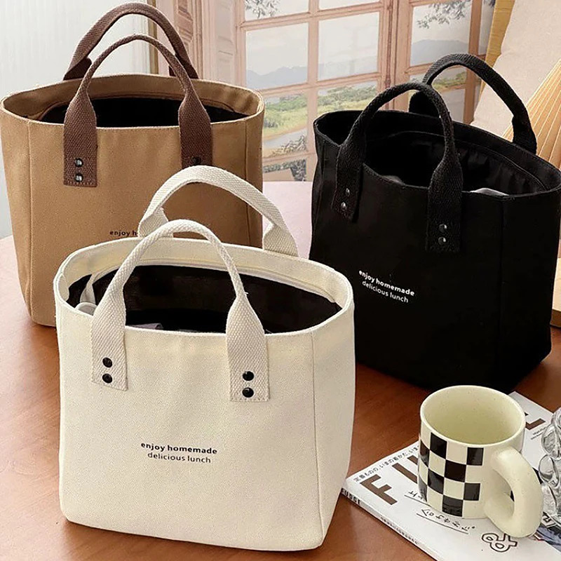 Solid Color Women Tote Bags Portable Reusable Canvas Shopping Bag Large Capacity Lunch 250311