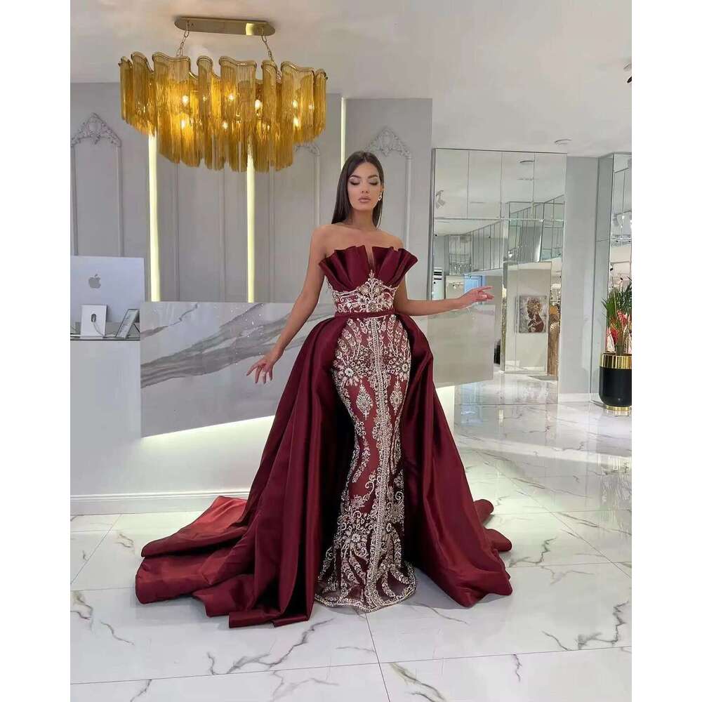 Strapless Mermaid Evening Dresses, Elegant Applique Lace Banquet Gowns, Custom Made
