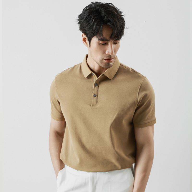 tracksuit Short sleeved Polo Shirt for High end Men's Wear Long staple Cotton Collar Half Sleeve T-shirt 2025 Summer Solid Color