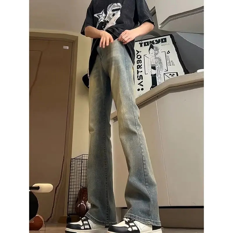 Mens jeans mens bag Y2k denim shorts street clothing Trouser Flared goods wide pants 250311