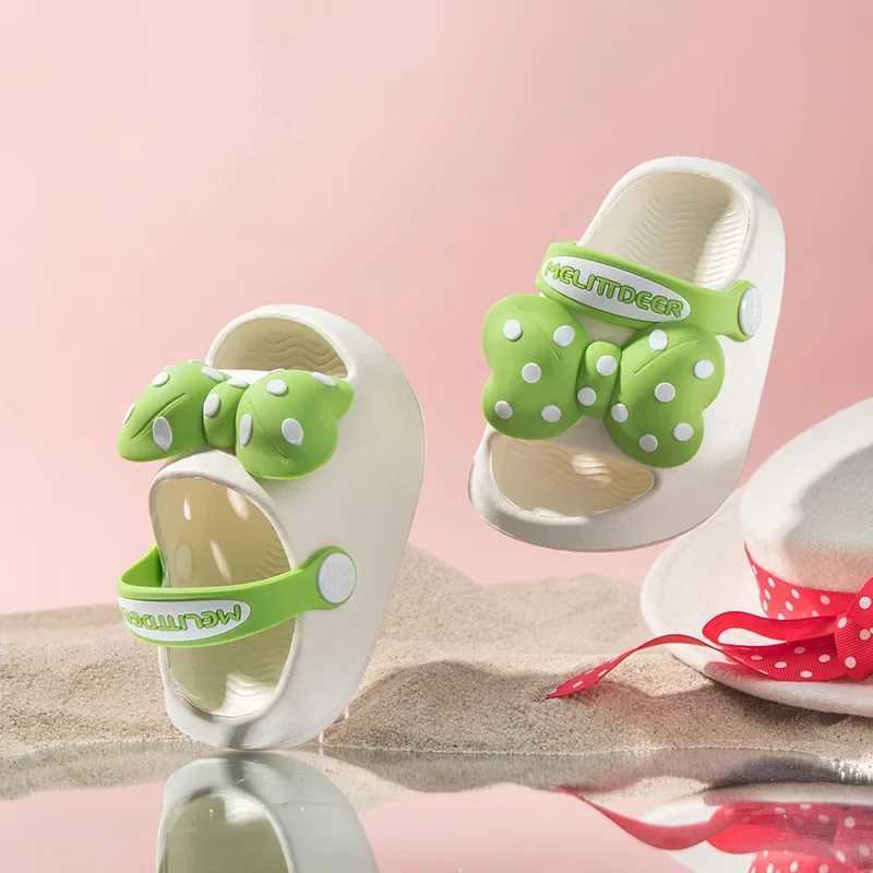 Children Slippers with Big Bow Polka Dot Printing Open-toe Non-slip 2024 Girls Casual Shoes Simple EVA Kids Fashion Beach ShoesT250311