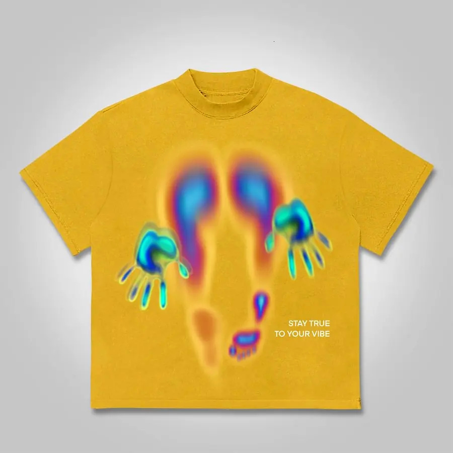 Thermal sensitive feature cotton T-shirt mens Y2K summer short sleeved oversized T-shirt womens top abstract graphic 250310