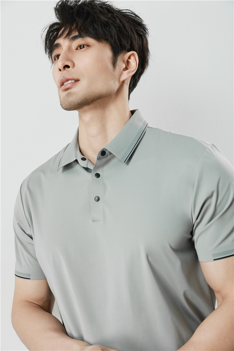 non ironing short sleeved polo for men, with a sense of business sophistication, ice silk drape, high elasticity shirt collar, men's T-shirt trac