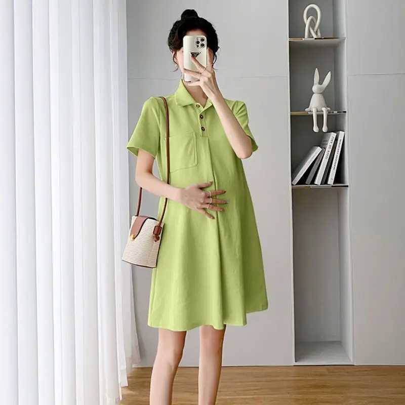 New Womens Pregnant Dress Summer Polo Collar Dress for Women Fashionable Short-sleeved Casual Outdoor DressT250311