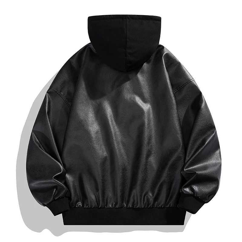 Hoodie Vintage Faux Leather jackets Trendy Cool Black Faux Suede PU Leather Jackets Mens hip hop Style Luxury Leather ClothesT250311