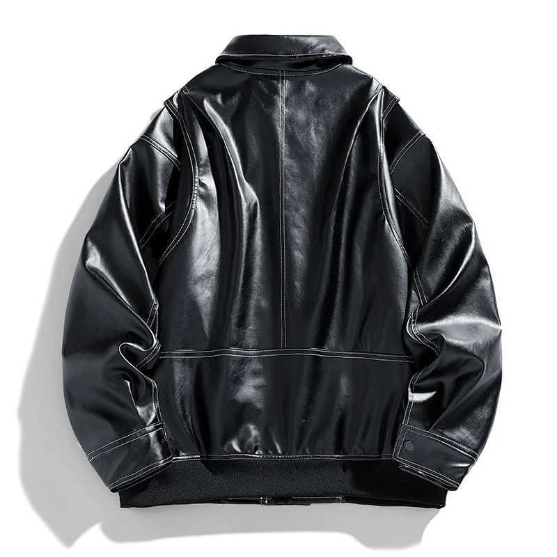 Europe The United States Trend Leather Jacket Spring Autumn New Loose Trend Mens Couple Jacket Lapel Motorcycle Handsome CoatsT250311