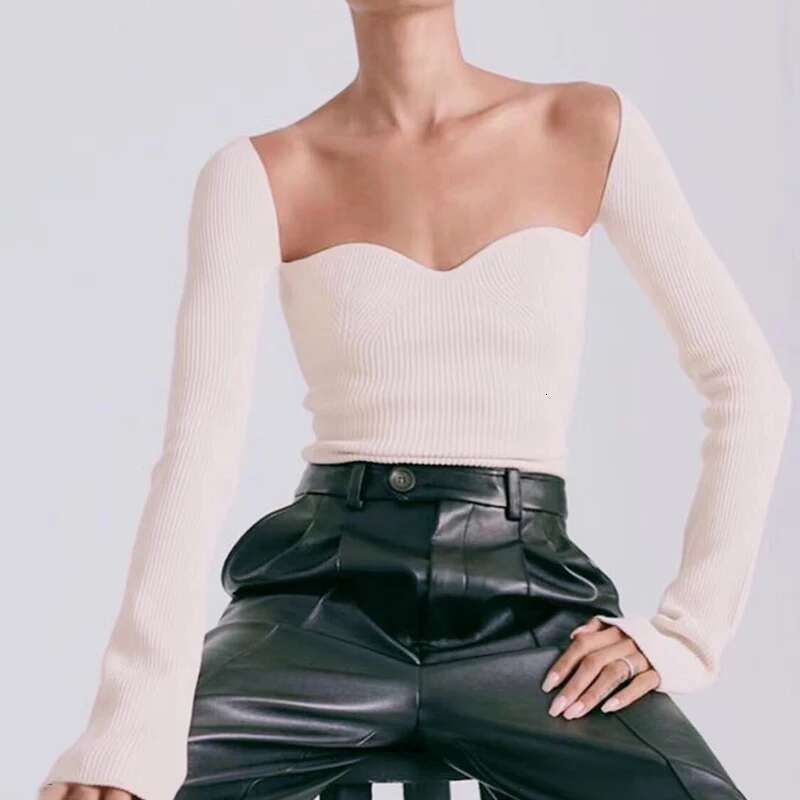 TWOTWINSTYLE White Side Split Knitted Women's Sweater Square Collar Long Sleeve Sweaters Female Autumn Fashion New Clothes 2022