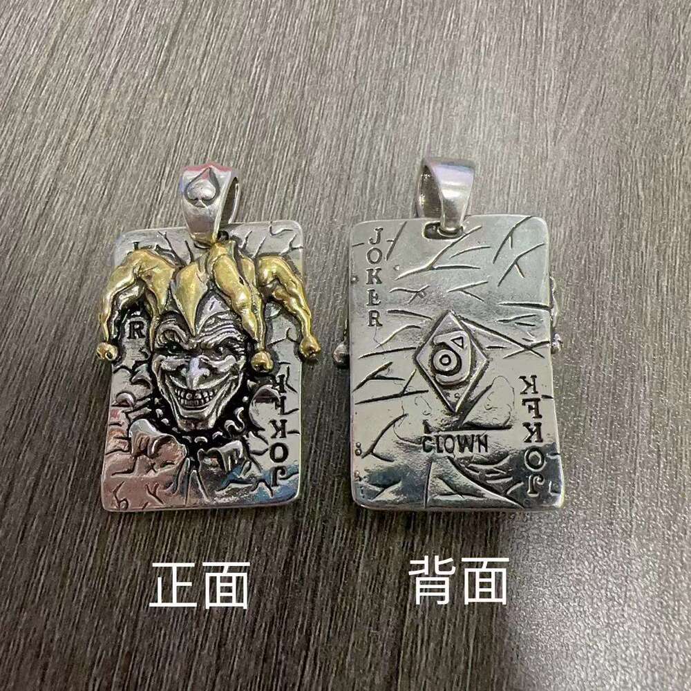Personalized fashionable poker card necklace for men, simple vintage style, Thai sier and small king square pendant