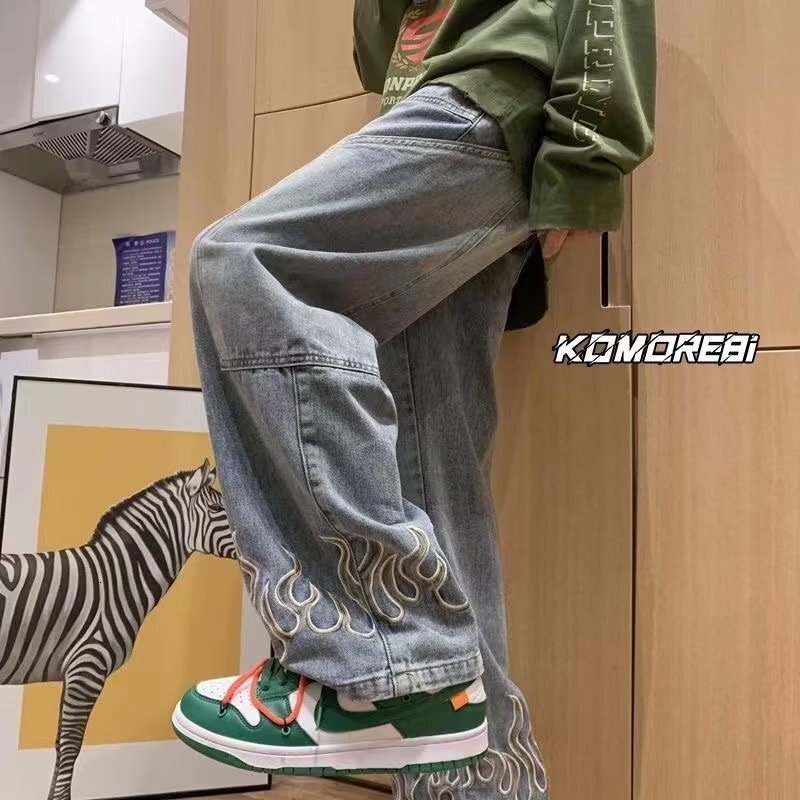 2025 Men s Summer New Micro Elastic Loose Straight Zipper Mid Waist Fashion Designer Youth Trendy Washed Jeans Outdoor Casual Sports Skateboarding Pan
