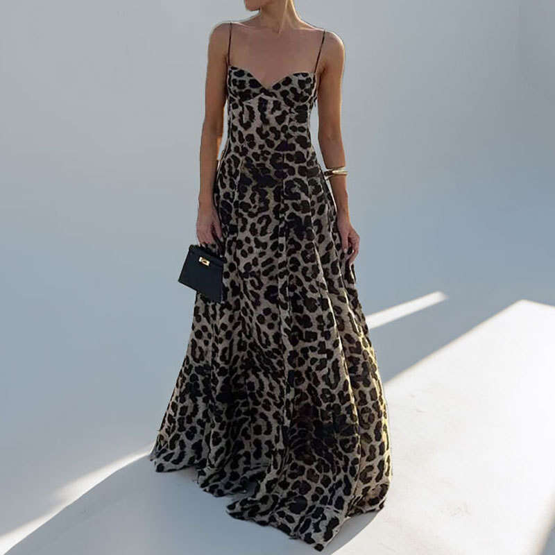Women's Clothing 2025 New Spring Style Elegant And Fashionable Sexy Leopard Print Suspender Long Skirt For Women KLMY