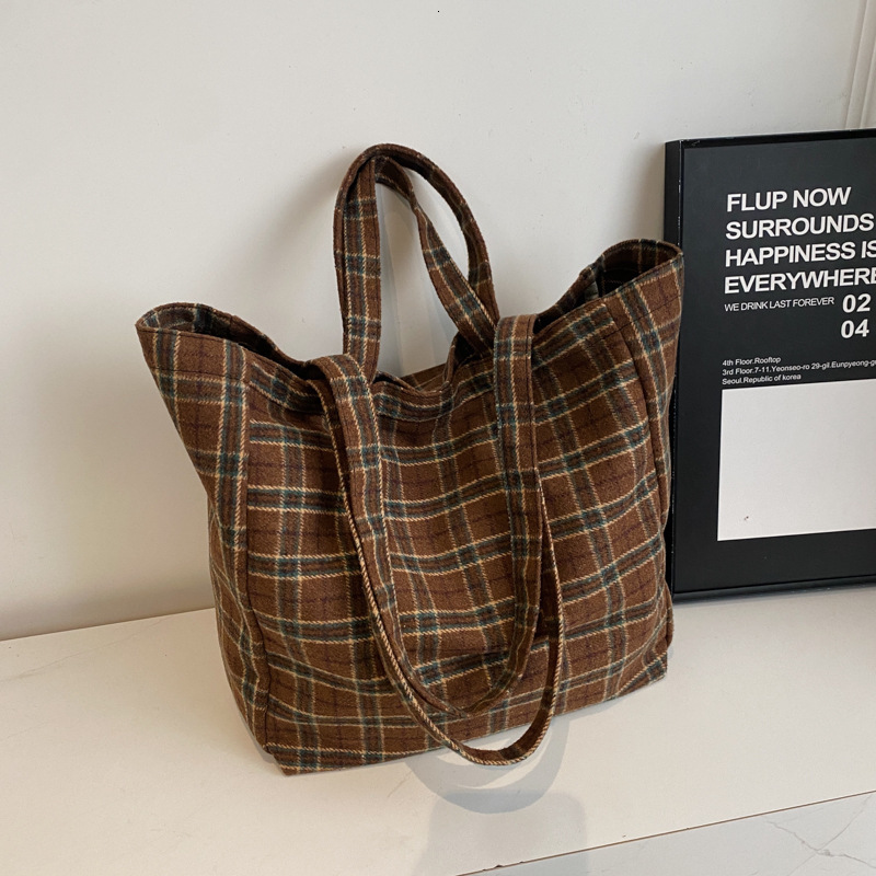 Free Shipping Large Capacity Tote Bag, Wool Plaid Fashionable Casual Handbag Multifunctional Commuting Shoulder Bag Women's Handbag