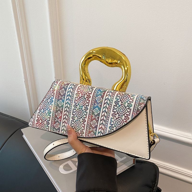 French Shell 2024 New Trendy Western Style Electroplated Handbag Printed Splicing Bag