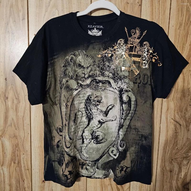 Men's T Shirts 2000s Xzavier Shirt Medium Black Lion Graphic Goth Vamp Wichy Retro Print Cotton Top
