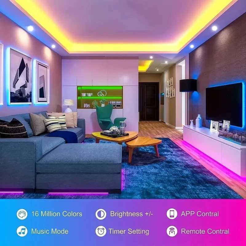100ft(2 Rolls Of 50ft)LED Strip Lights For BedroomSmart Rope Strip Lights With 44-Key RemoteRGB Color Changing Music Sync Z250311