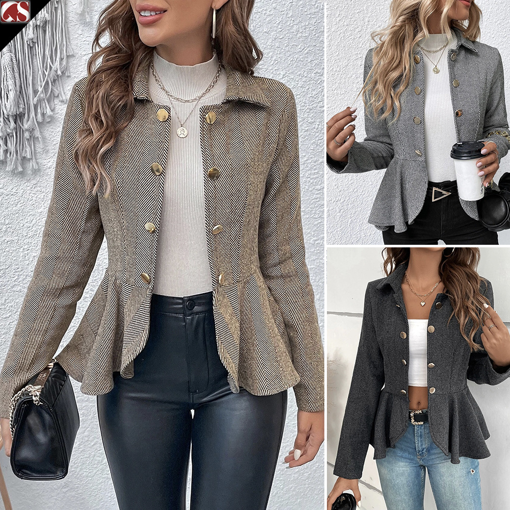 F30Chic Ruffled Slim Cut Lapel Blazer - Versatile Women's Workwear Jacket