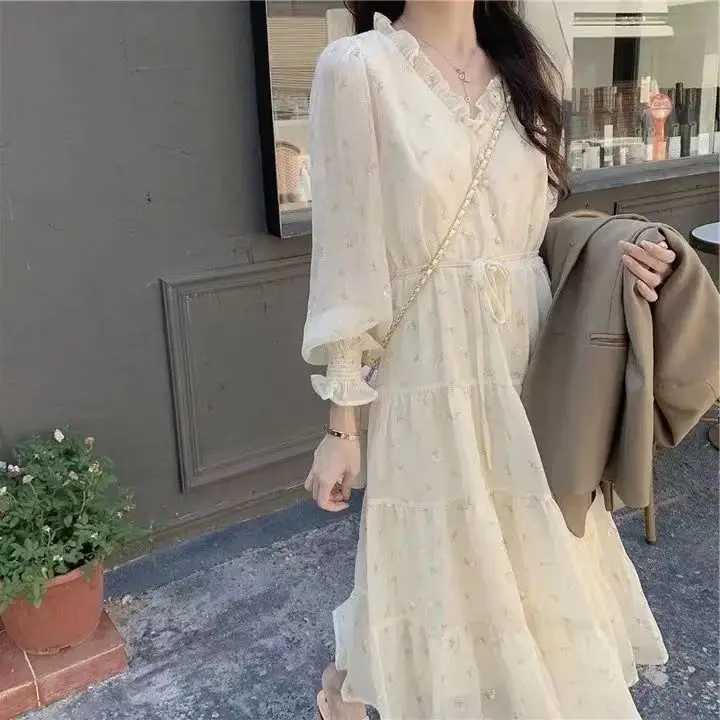 Long Sleeve Floral Chiffon Dress Postpartum Woman Breastfeeding Dress Summer Drawstring Waist Maternity Nursing Dress LactationT250311