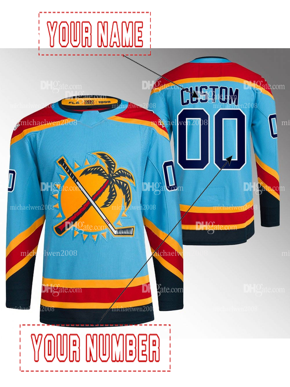 Personalized Custom Hockey Jersey Aleksander Barkov Brad Marchand Matthew Tkachuk Gustav Forsling Sergei Bobrovsky