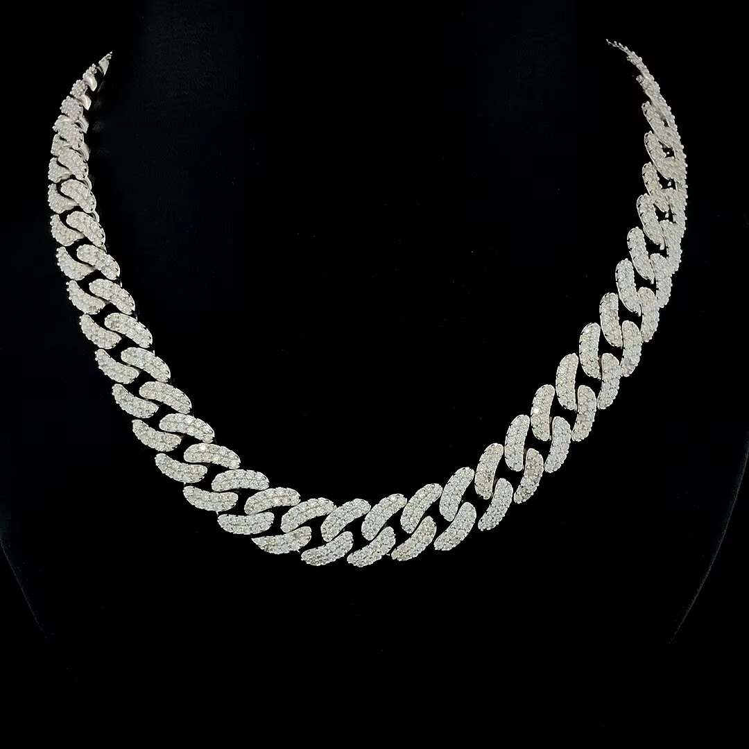 15mm 3 Rows 10kt Solid Gold Cuban k Chain for Unisex Iced Out With Round Brilliant Cut Lab Grown Dias