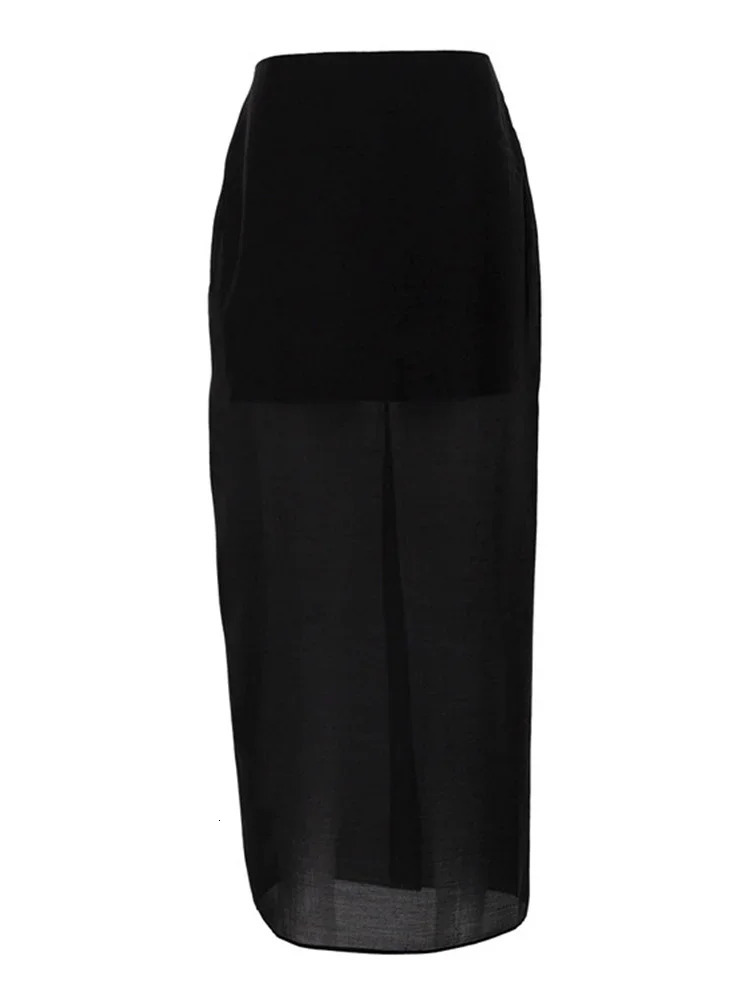 Tossy Summer Mesh SeeThrough Maxi Skirt Women High Waist Patchwork Slim Solid Y2k Clothes Street Sexy Fashion Long 250311