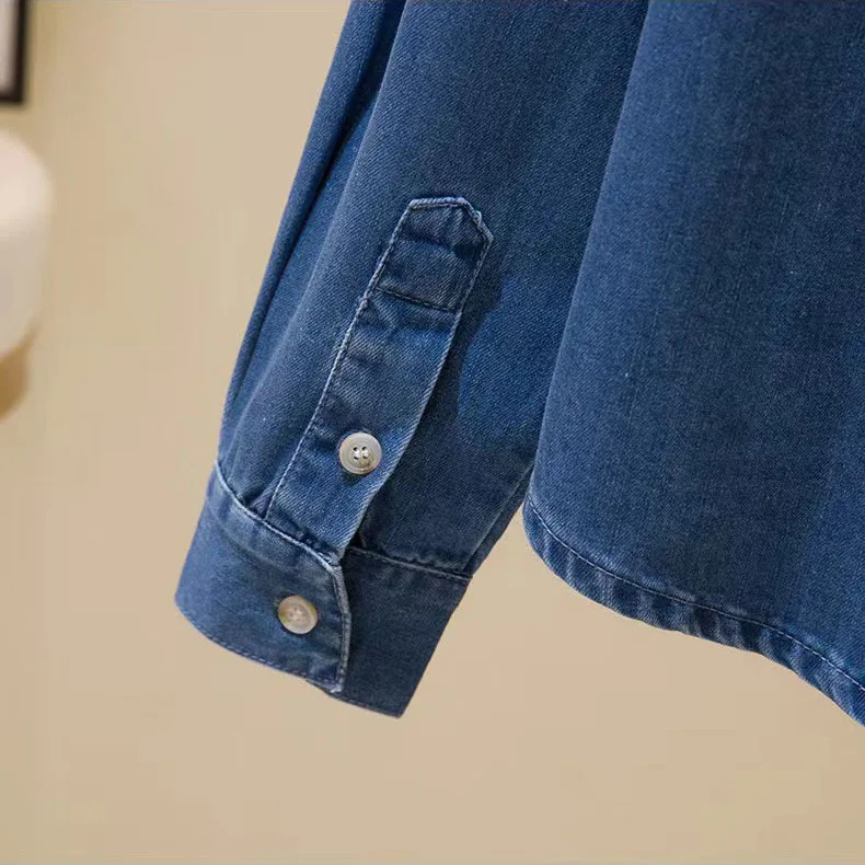 Wxw3130 Spring Blue Jeans Womens 100% Cotton Long Sleeve Denim Shirt Fashion Top Loose 250311