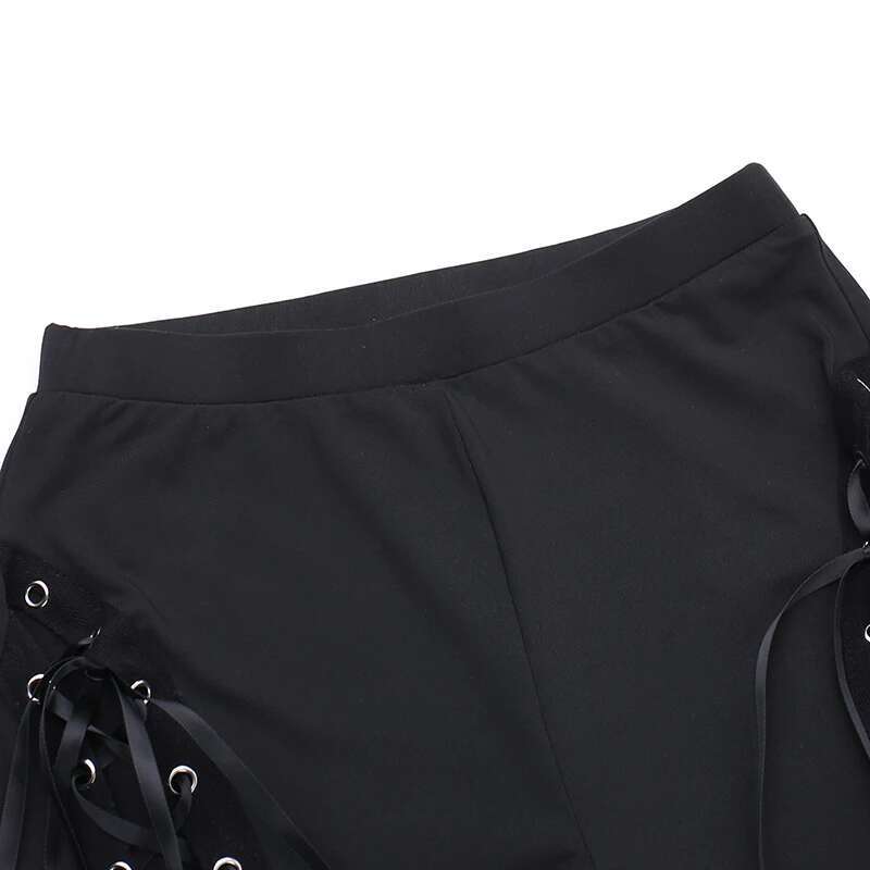 Y2k Gothic Black Lace-Up Pants Sexy Haruku Aesthetic Long Trousers Vintage Women Summer Pants Streetwear Cf24009ah