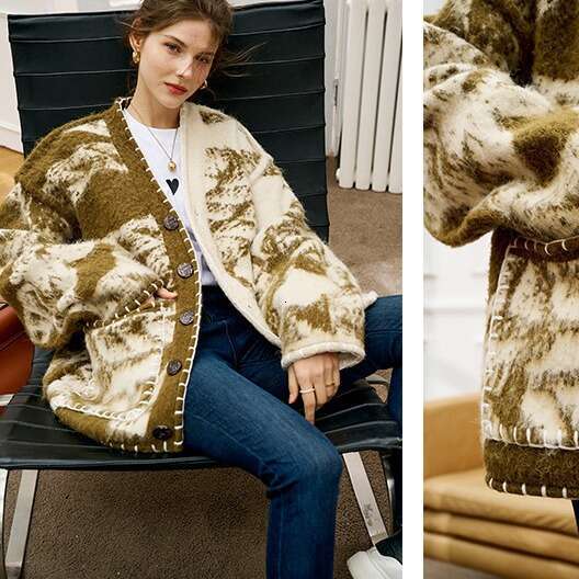 Australian Autumn Winter Totem Ethnic Style Knitted Cardigan, High-End Lazy Style, Loose And Medium Length Jacket