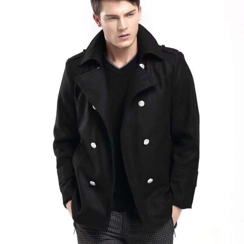 Wool Men's German Classic Double Breasted Thick Coat Rock Personality Shoulder Patch Windbreaker