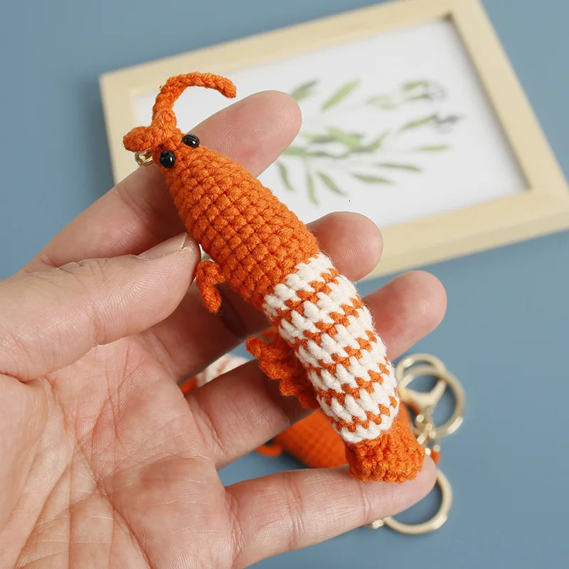 Funny Shrimp Doll Crochet Keychain Handmaking Clown Fish Knitting Keyrings For Car Keys Accessories Cute Shrimp Pendant Keyrings 250305
