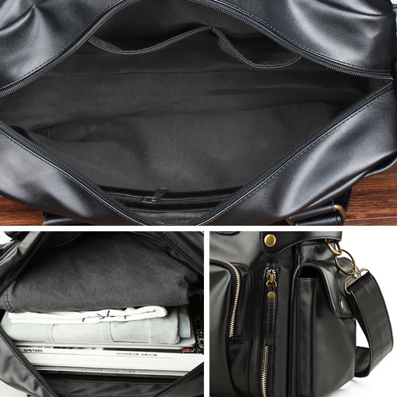 Men Travel Bags High Quality PU Leather Handbags Casual Vintage Shoulder Bag Laptop Black Brown Luggage Hand 250311
