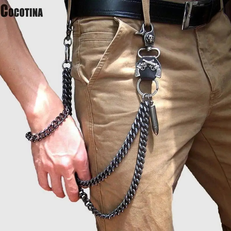 Waist Chain 2 Lines Punk Jean Adjustable Hip-hop Metal Mens Skull Accessories Chain Head Metal Pants Chain Gadgets for Men 250303