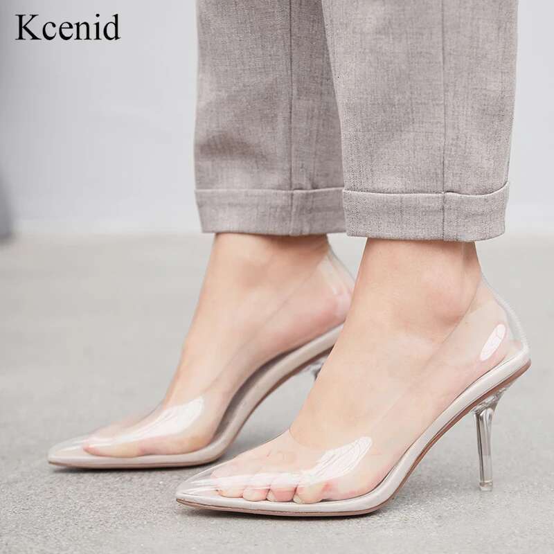 High Heel Kcenid Quality Transparent Perspex High Heels Sexy Ladies Pointed Toe Slip On Wedding Party Pumps Women Shoes