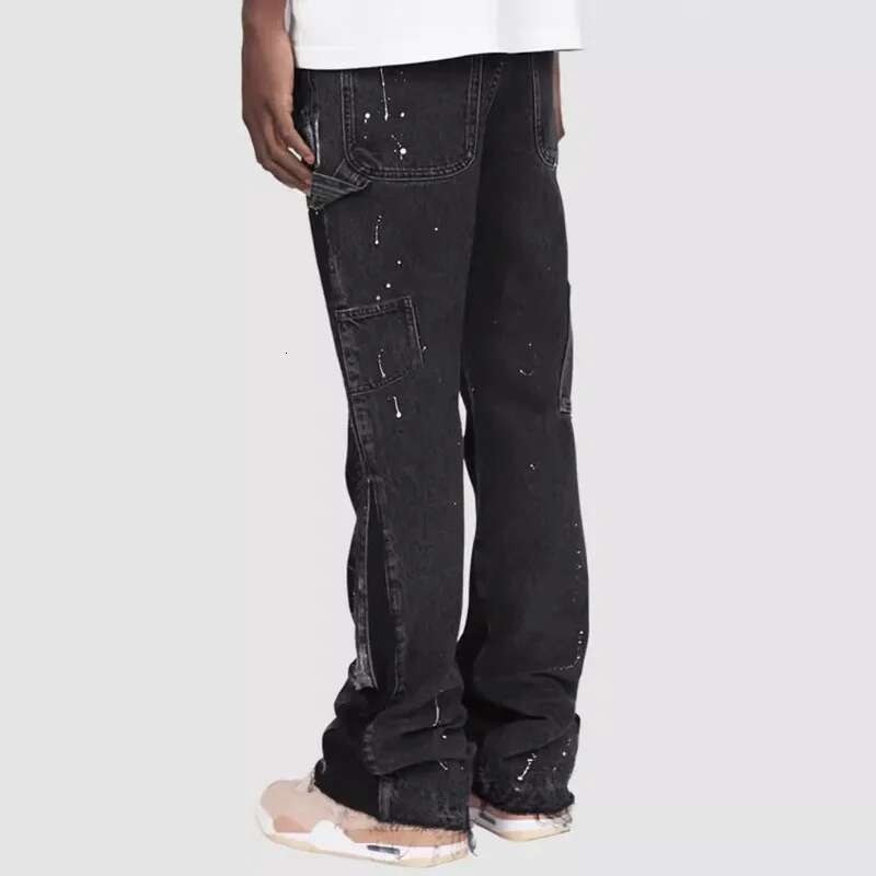 Men s New Trend Outdoor Hip hop Streetwear Elastic Patch Denim Layered Flared Pants Fashion Designer High quality Hollow Breathable New Men s Pants Ca