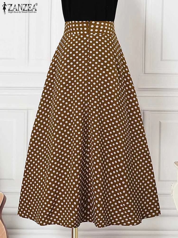 ZANZEA Fashion Aline Swing Skirt High Waist Maxi Skirts Women Casual Polka Dot Summer Elegant Office Holiday Long Sleeves 250311