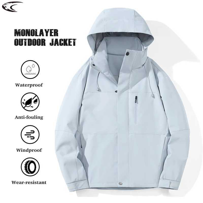 LNGXO Unisex Waterproof Windbreaker Hiking Jacket Outdoor Windproof Rain Coat with Removable Hat for Men Women Camping ClimbingT250311