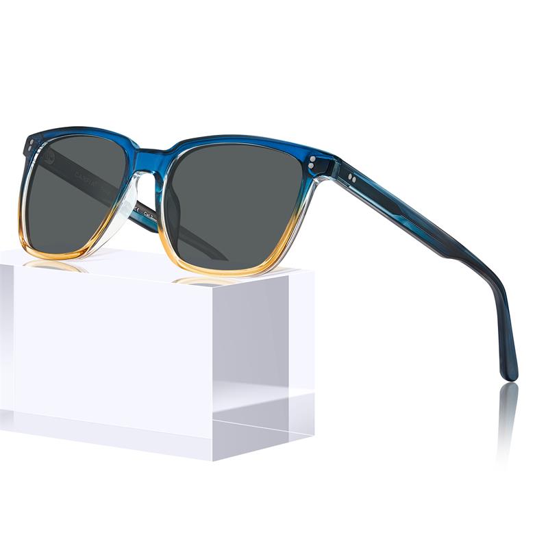 CARFIA Men's Acetate Polarized Square Sunglasses Modern Retro Style with Unique Color Combos with box