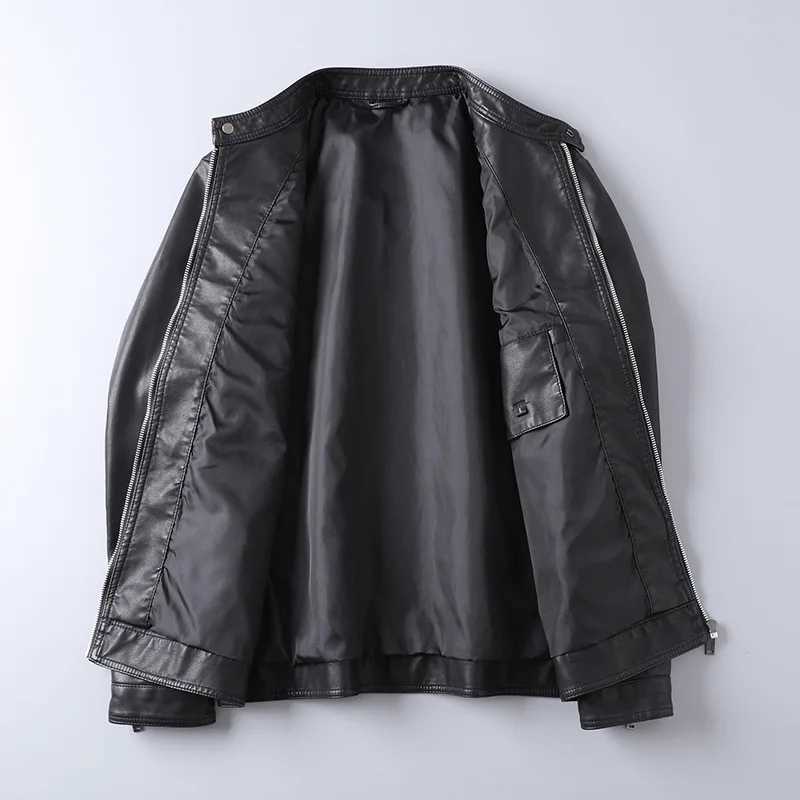 Mens Black Leather Jacket Spring Autumn Fashion Trend Korean Slim Fit Casual Motorcycle Coats Stand Collar Jacket Long SleevesT250311