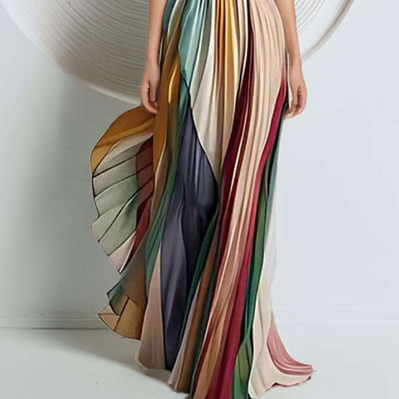 2025 Summer Women's Fashion Printed Sleeveless Strapless, High Waist, Long, Large Swing Dress KLMY